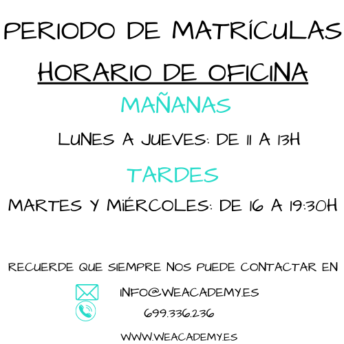 Periodo de matrículas 2023/2024 – Horario de oficina